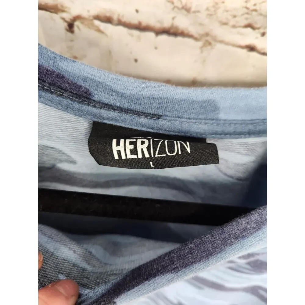 New Herizon Brand Size Large Blue Camo Pullover Top Long Sleeve - Picture 2 of 3